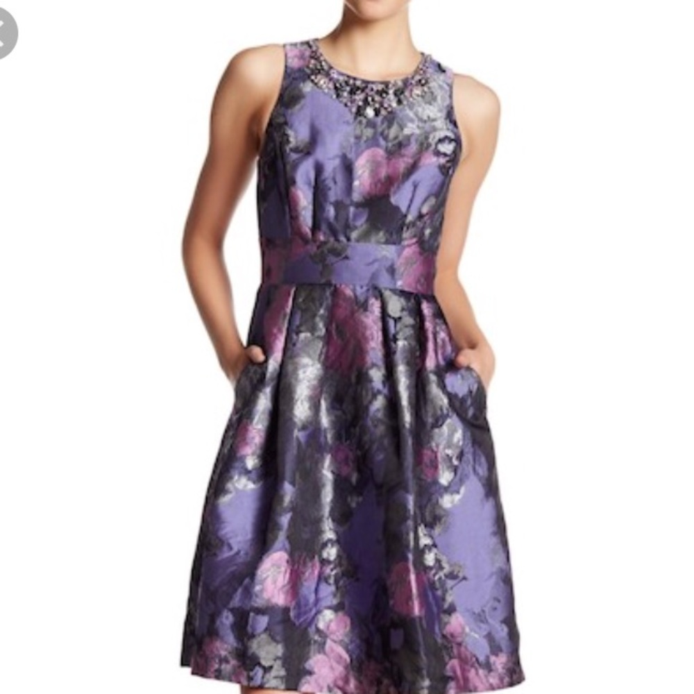 Eliza J beaded & brocade purple watercolor dress